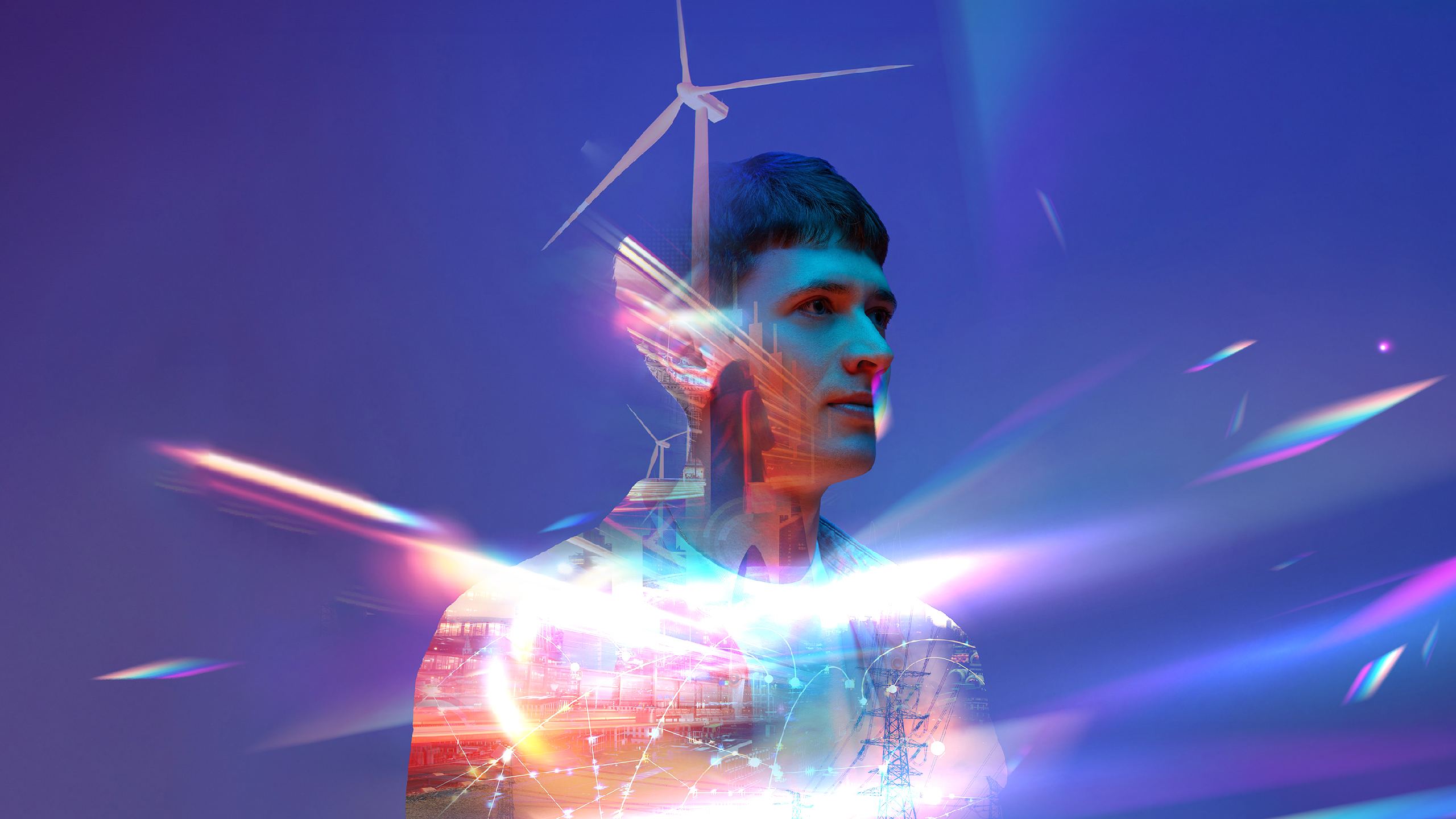 Abstract image of a man with a wind turbine